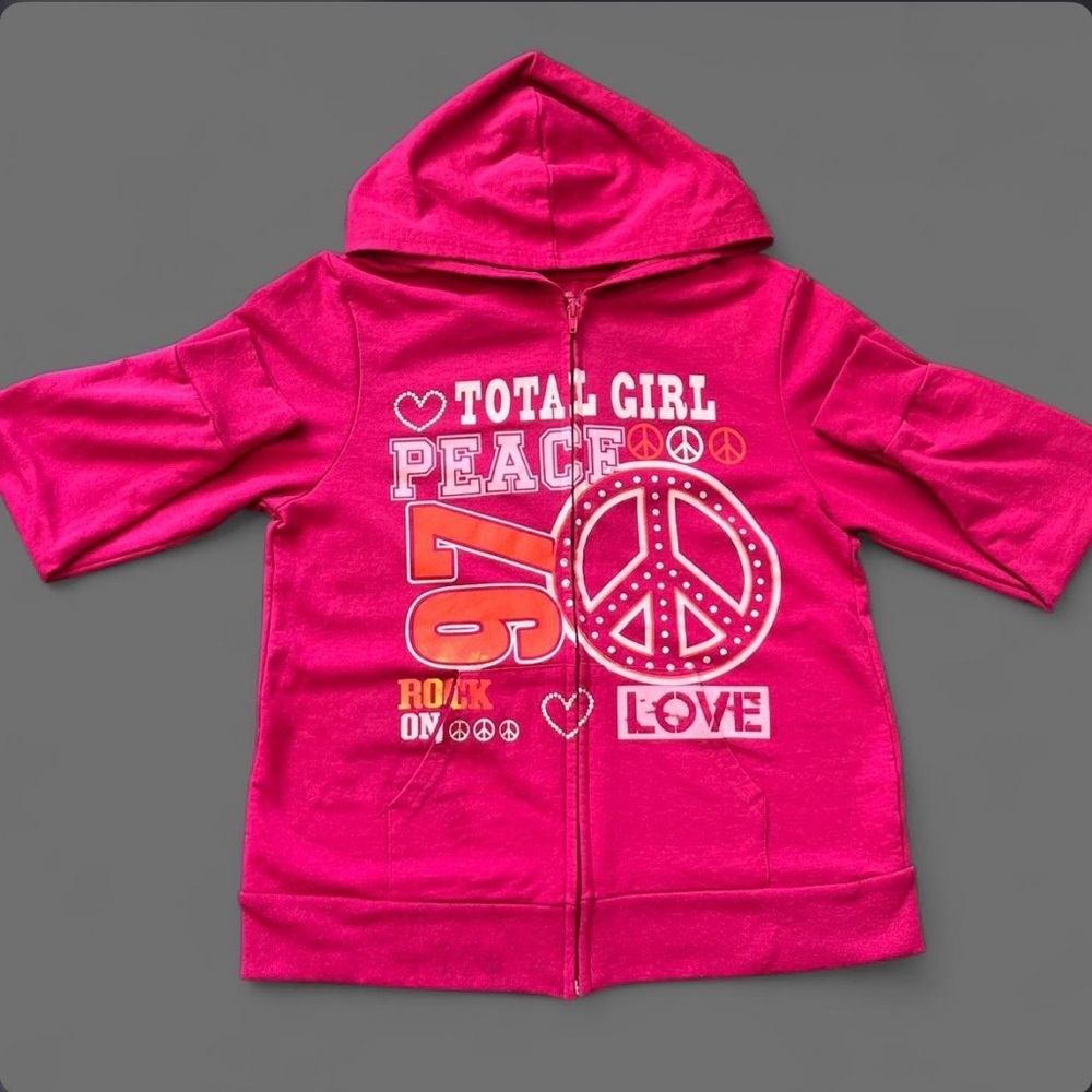 total girl pink peace sign zip-up 🎀☁️